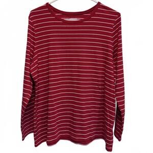 Land’s End Shaped Fit Red and White Stripe Cotton Long Sleeve Plus Size 1X